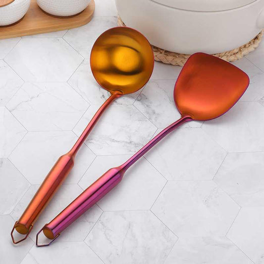 Long Handled Stainless Steel Spatula and Spoon Set